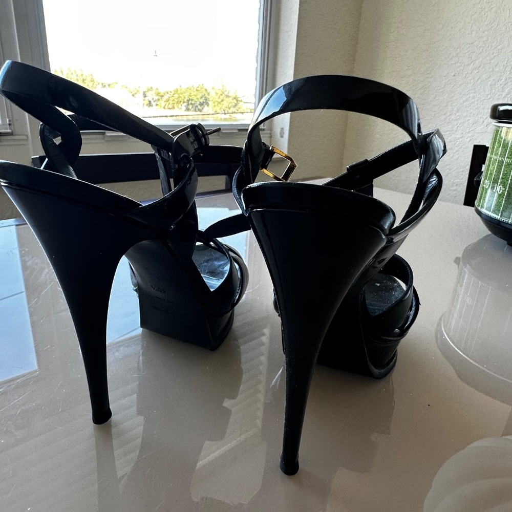 Saint Laurent YSL Tribute Black Patent Platform Sandals Heels Size 10.5 - Picture 2 of 7